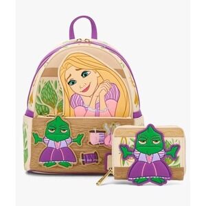 NWT Loungefly Disney Princess Tangled Pascal In Dress Zip Backpack & Wallet Set!